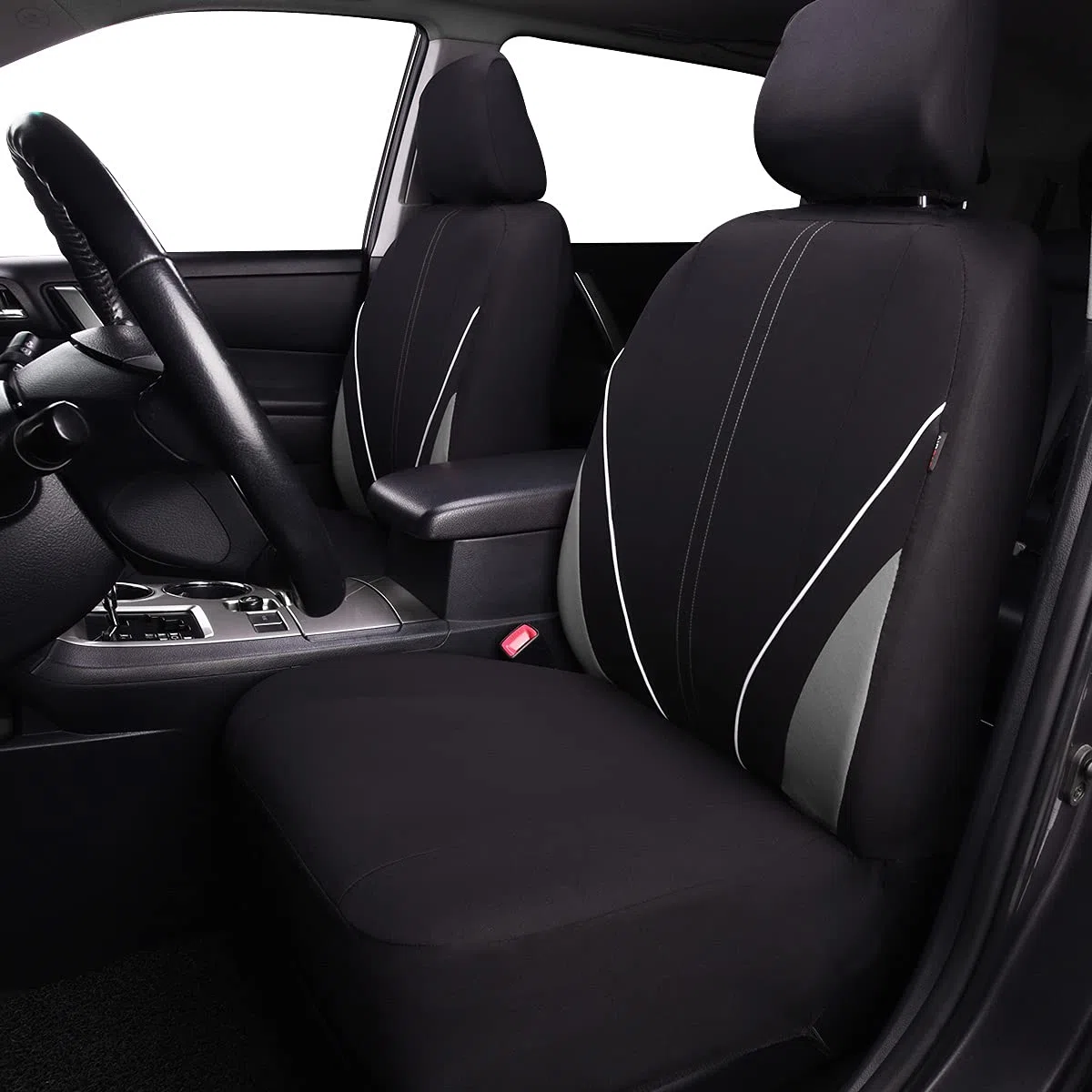 Flying Banner Juego Completo de Fundas universales de Malla Transpirable para Asiento de Coche, Protector Compatible con airbag (Negro y Gris)