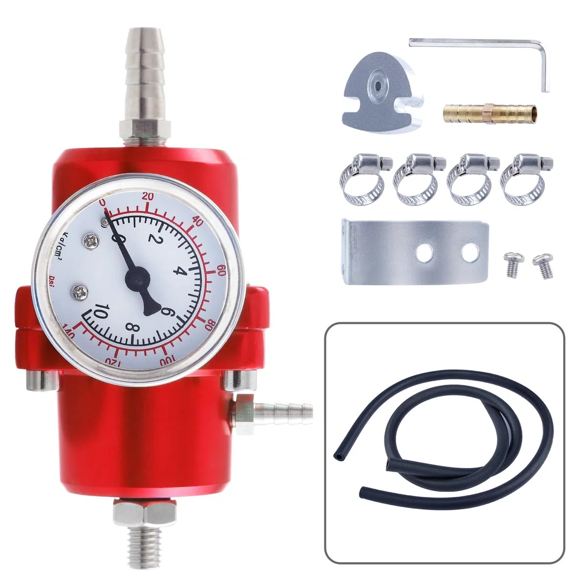 CarBole Regulador de presión de combustible para coche, 1-140 psi, regulador de presión de gasolina, aleación de aluminio con manómetro y manguera
