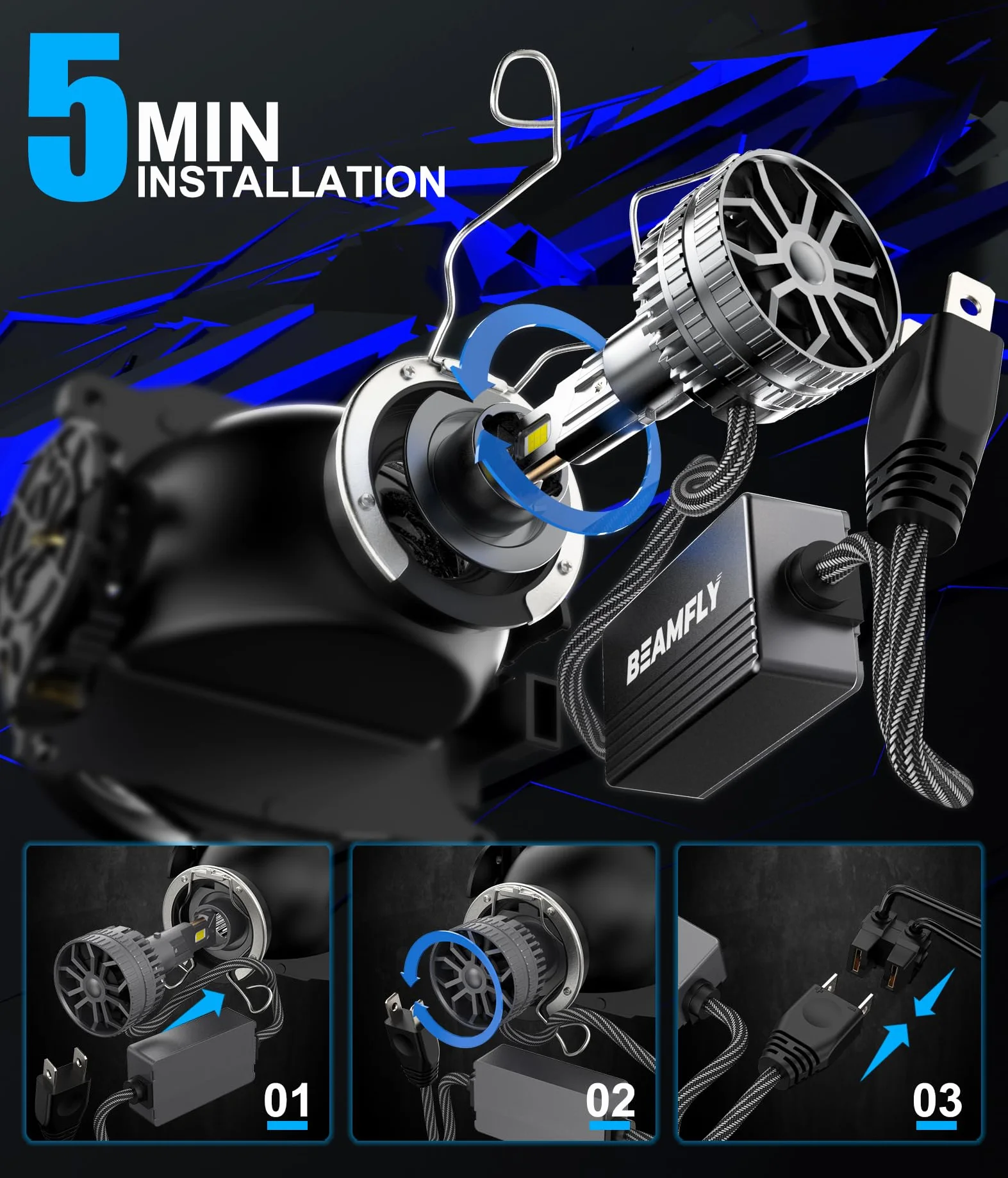 Bombillas LED H7, 130W 48000LM 6000K, Alta Luminosidad 600%, Kit Faros 12V Coche Moto, Disipación Eficiente, Instalación Plug and Play, 2 Unidades