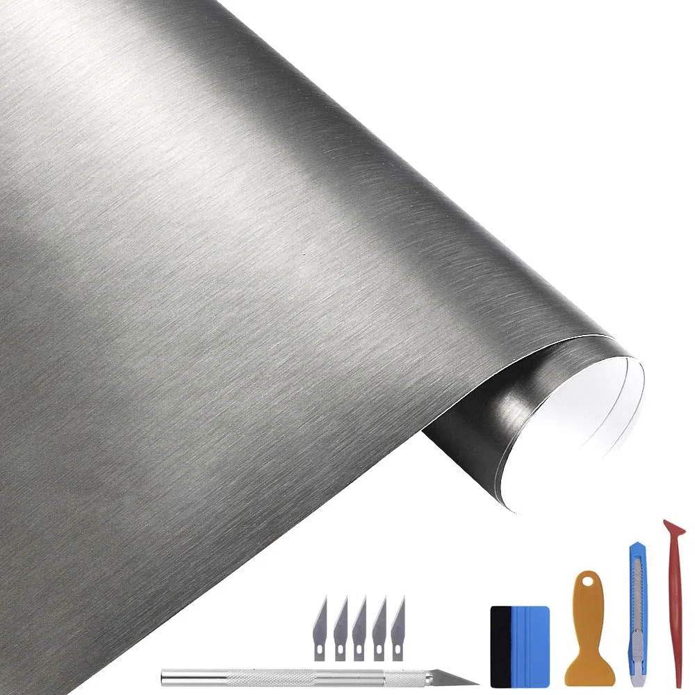 NewL 100 cm x 300 cm – Gris cepillado – Vinilo metálico mate – cromo – para coche, motor, ordenador portátil y muebles