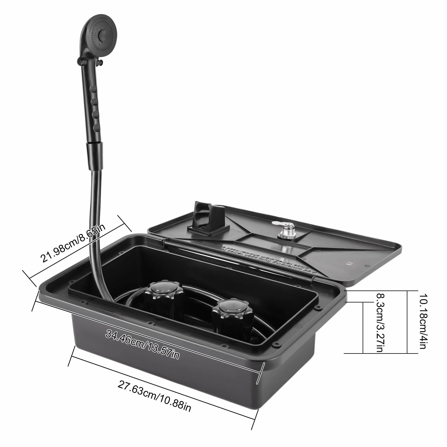 RV Outdoor Shower Box Kit, RV Duschbox Kit con Duschkopf 4,92 Fuß lange Schlauch Verriegelungsschlüssel für Wohnmobilen Vans Reiseanhänger Caravans