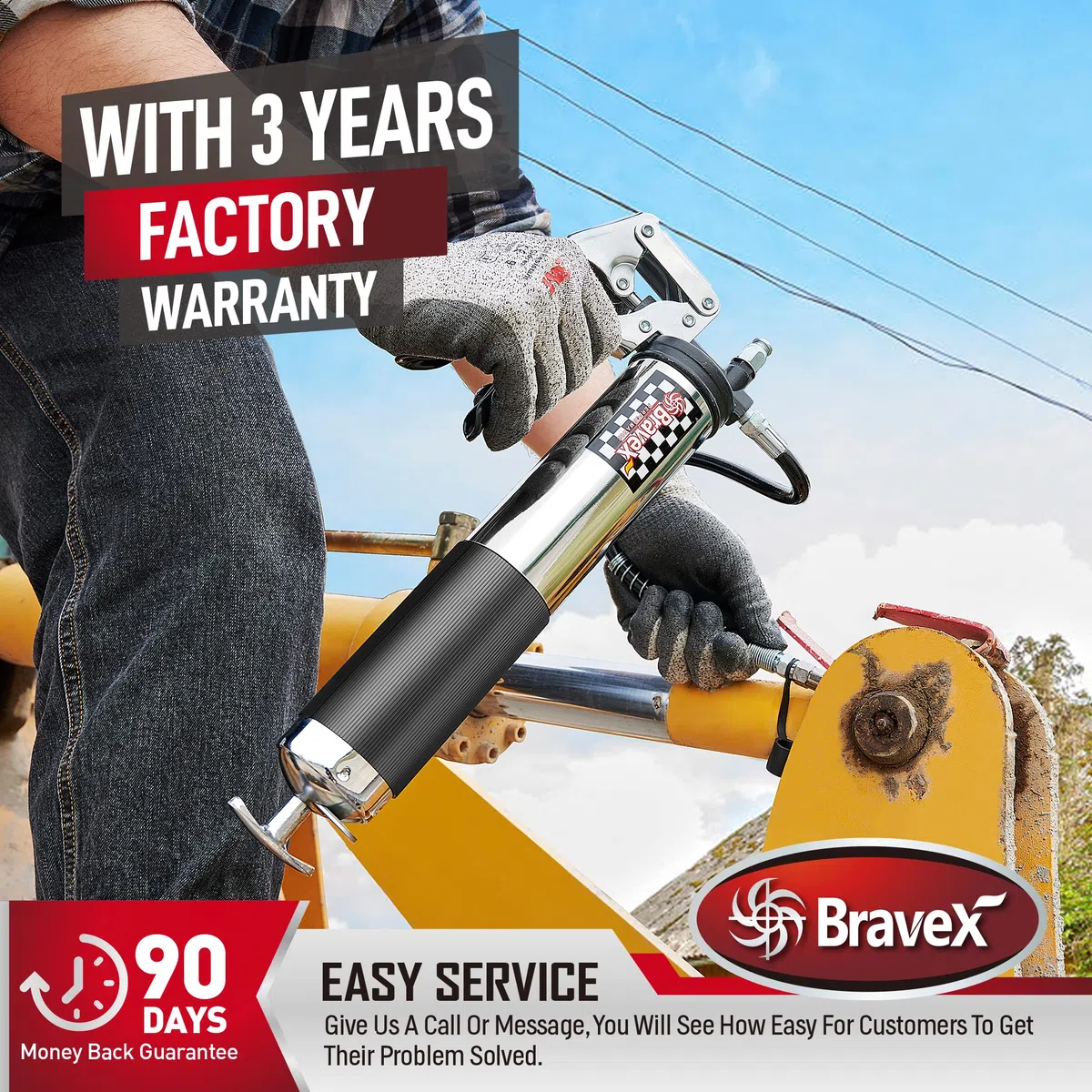 Bravex Pistola de grasa profesional resistente de 6000 PSI – Manguera flexible de 18 pulgadas