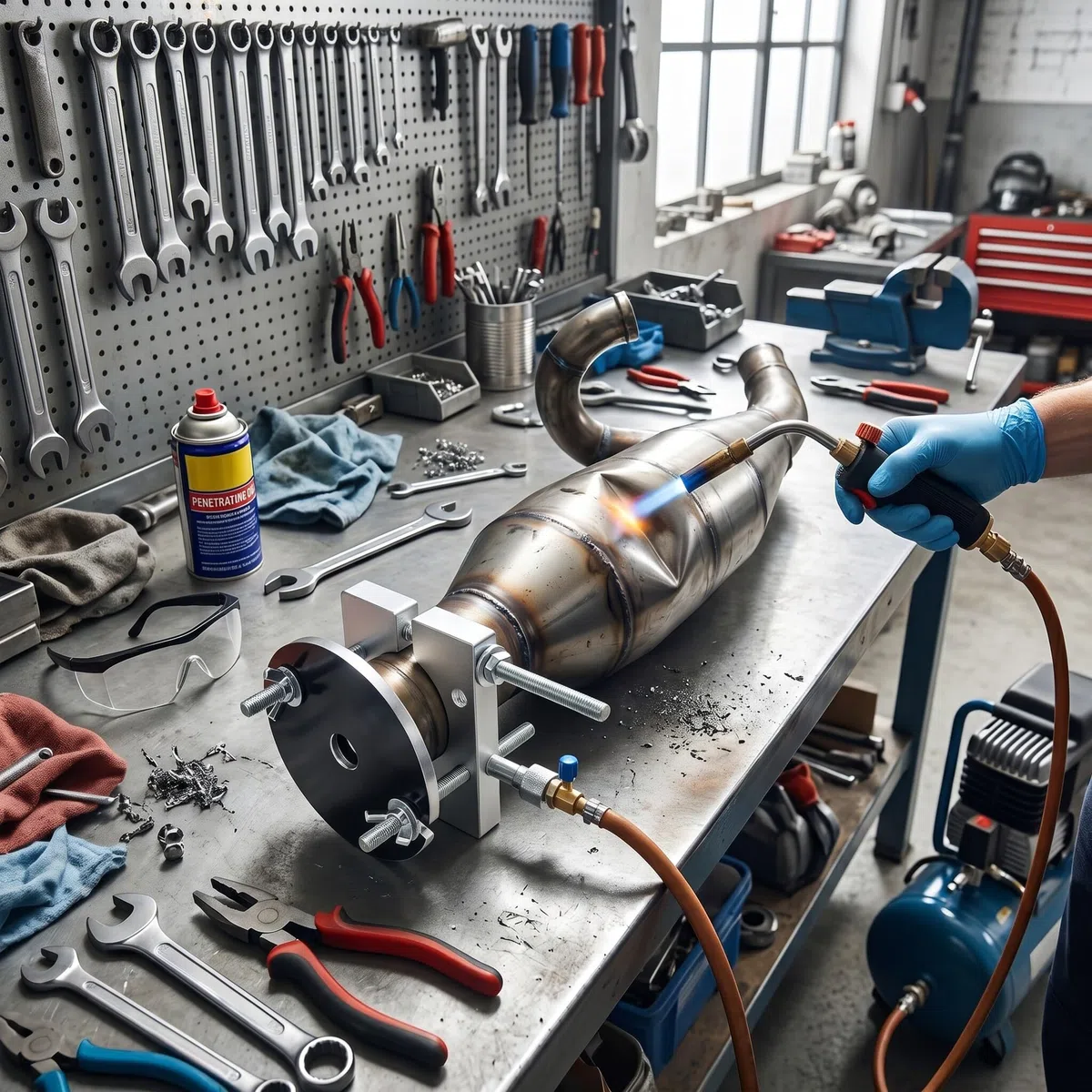 Kit de Reparación de Abolladuras de Escape de 2 Tiempos, Herramienta de Eliminación de Abolladuras de Tuberías de Motocicleta de Alta Resistencia para TE TC 125 250 300, Material Metálico,
