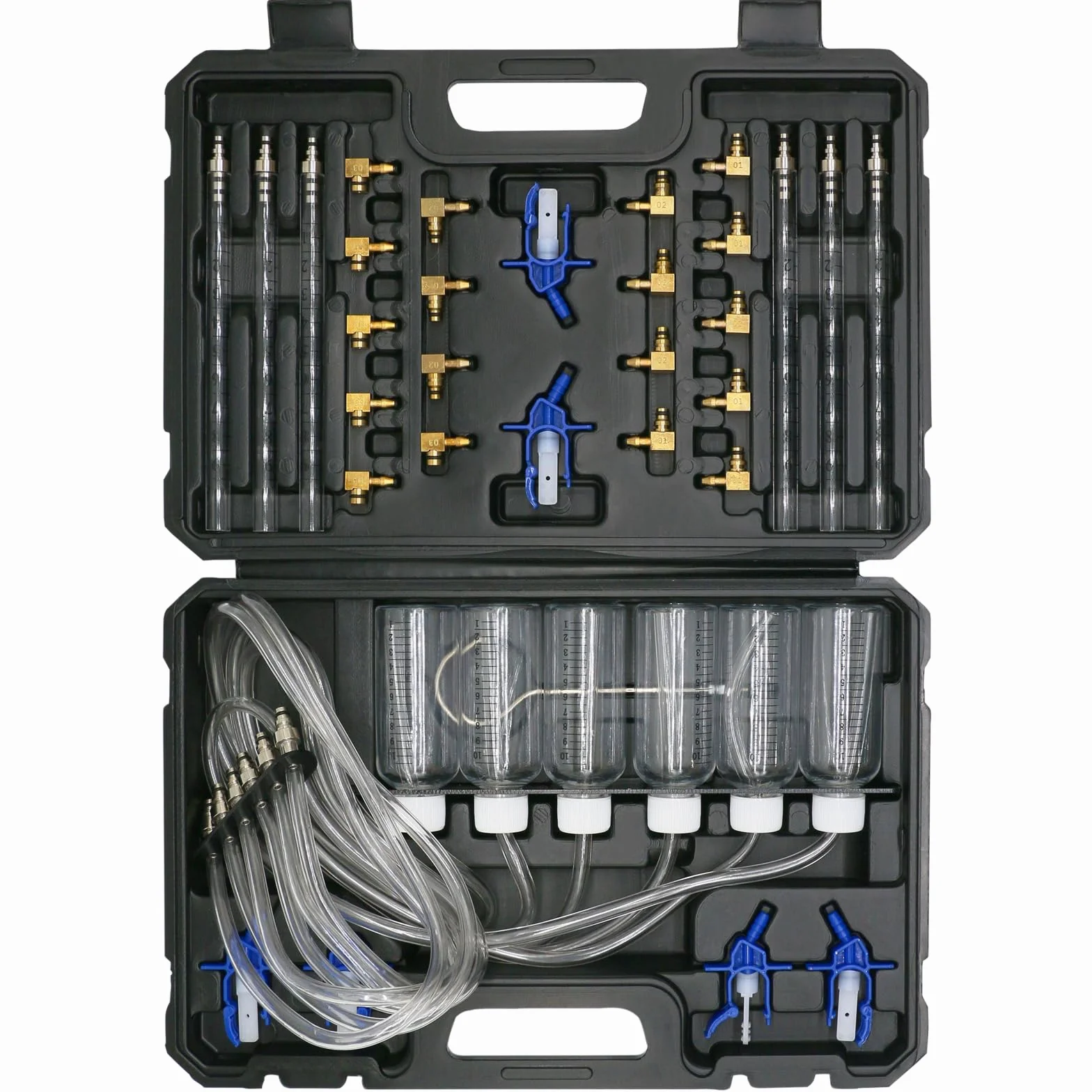 Kit de prueba de fugas diésel, probador de fugas de riel común, probador de fugas de 6 cilindros, medidor de flujo de inyector diésel, kit de prueba de riel de inyección de motor con 24