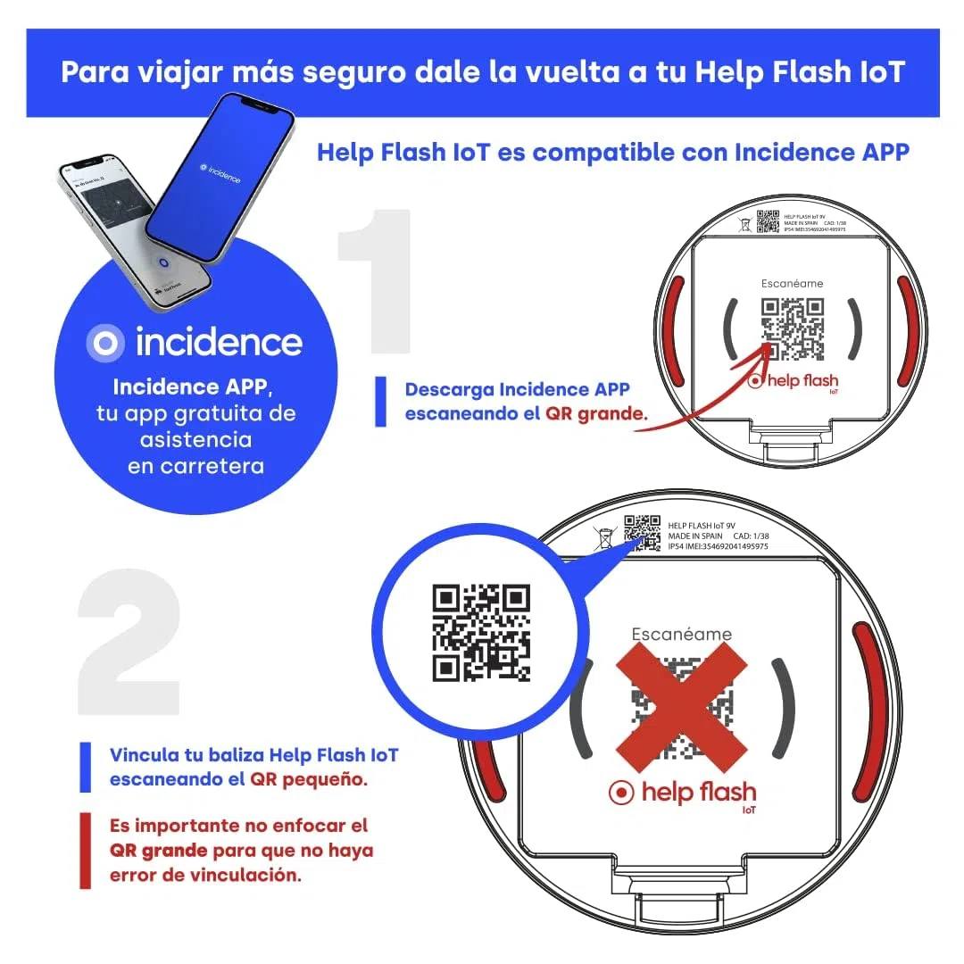 help flash IoT Luz de Emergencia V16 con Geolocalización Pack 2 uds, Exigible a Partir de 2026, Baliza Conectada con DGT 3.0, Señal V-16, para Coches, Aviso Ubicación, con Plan de Datos Incluido