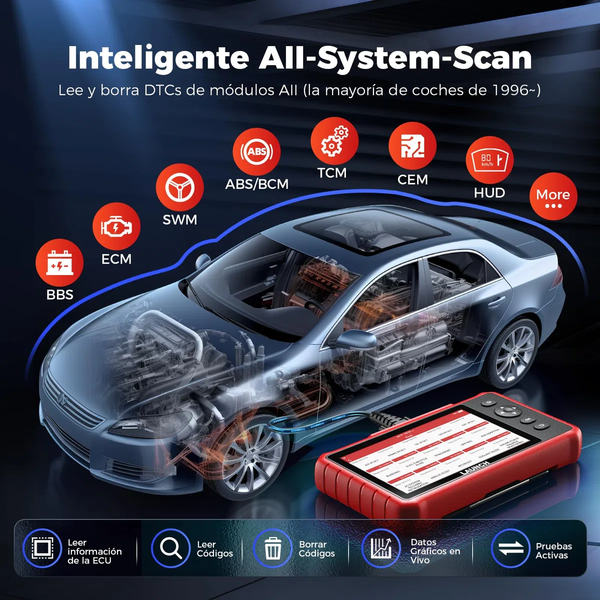 LAUNCH X431 CRP919X Lite Maleta de Diagnóstico Auto, Herramienta de Diagnóstico Bidireccional con Scanner y 32+ Servicios Calientes, Sistema Completo de Diagnóstico OBD2 en Francés, Reinicialización