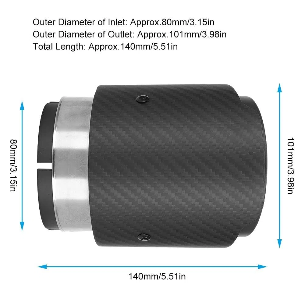 Garganta de Cola, Fibra de Carbono Entrada de 80 Mm Salida de 101 Mm Garganta de Cola Reemplazo de Punta de Tubo de Escape Mate de Lado Recto para CX5 CX4 (Todo negro mate)