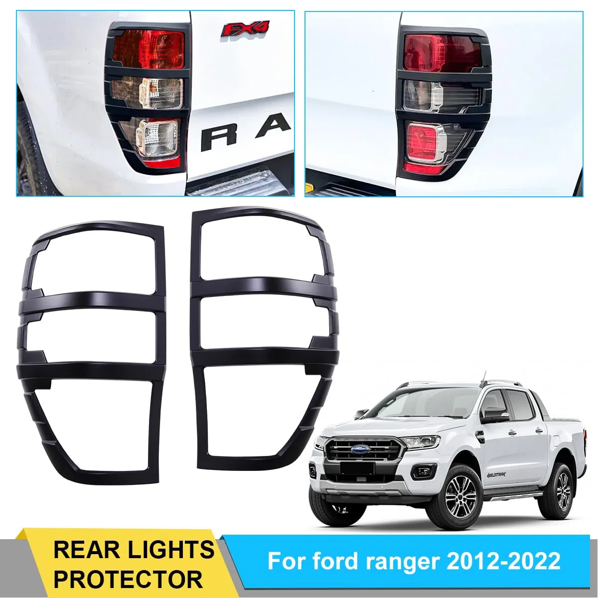 Cubiertas de faros traseros para Ford Ranger 2012-2022, T6 T7 T8 Wildtrak Raptor XL XLT XLS Limited Platinum MK1 MK2 MK3 (2012-2022 Cubierta de luz trasera)