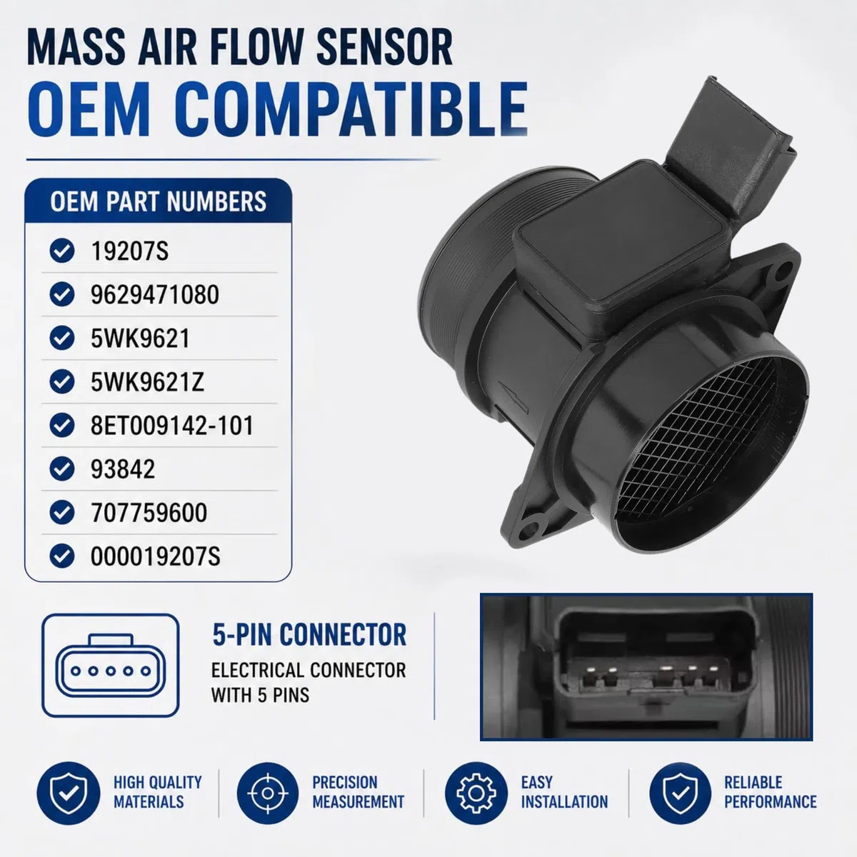 Twowinds - Caudalímetro 5WK9621 Compatible con Citroën Berlingo Jumpy Xantia Xsara C5; Peugeot 306 307 406 806 Partner Expert; Fiat Scudo Ulysse - Sensor Flujo Masa Aire MAF (conector ovalado 5 pines)