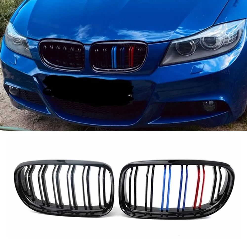 Riñones Negro Rejilla Radiador Rayas 3er E90 Accesorios Sport Parrilla delantera Brillo Negro Deporte Parrilla Radiadora para Serie 3 E90 E91 LCI 323i 325i 328i 330i 335i (E90 2009-2012 LCI,