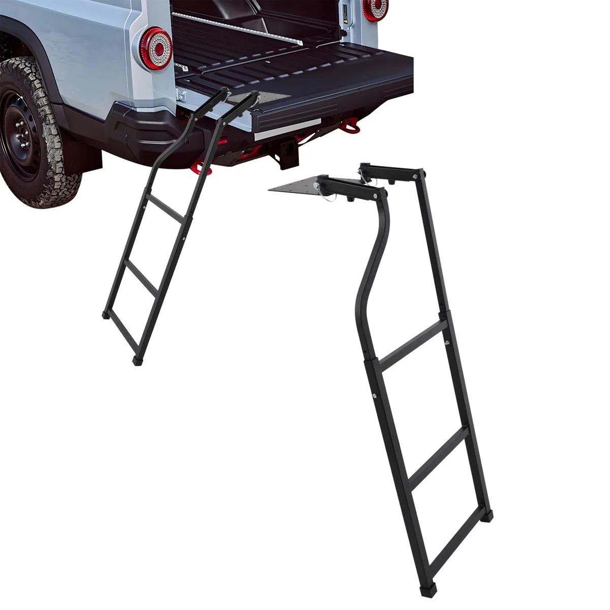 Escalera plegable universal para portón trasero, plegable, con capacidad de carga de 300 kg, para camionetas y furgonetas, altura regulable, escalera de aluminio con pies de goma y cinturones de