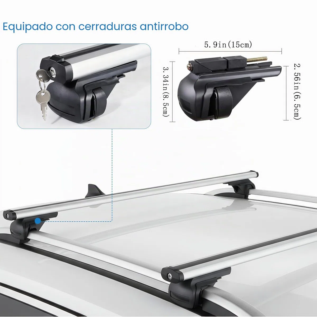 Barras de techo para coche, aluminio, distancia interior de la viga de techo 19-109 cm, apto para modelos con rieles de techo abiertos, soporta hasta 100 kg, adecuado para SUV y otros vehículos