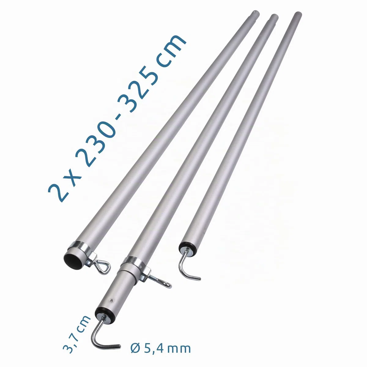 GEAR Roof Pole Set - Juego de 2 barras telescópicas con gancho para techo de aluminio (230-325 cm)