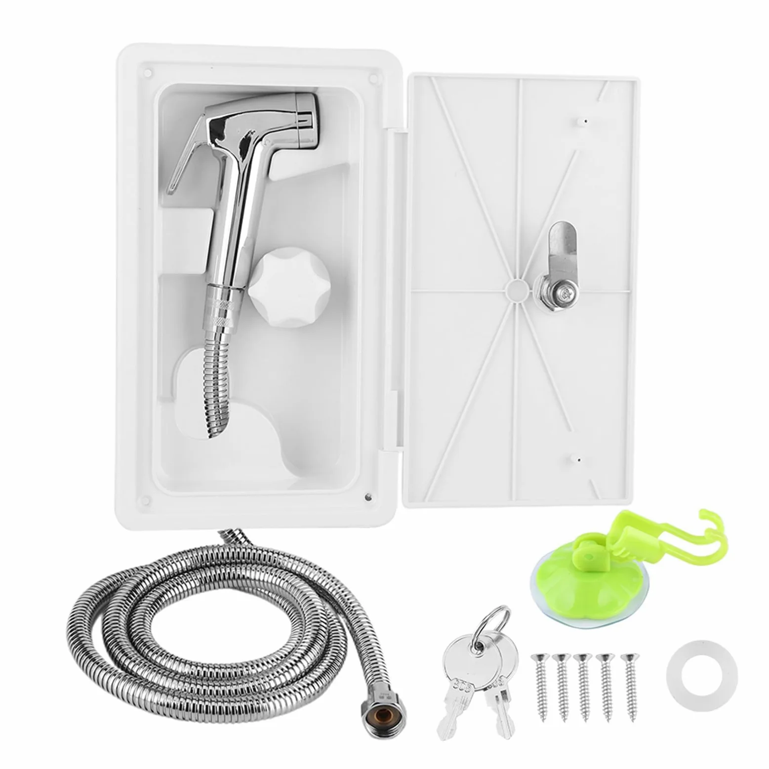 Caja de Ducha Exterior con Interruptor de Frío y Calor con Kit de 2 Llaves, Caja de Ducha RV Apta para Barco Marino, Autocaravana, Caravana,Piezas para vehículos recreativos