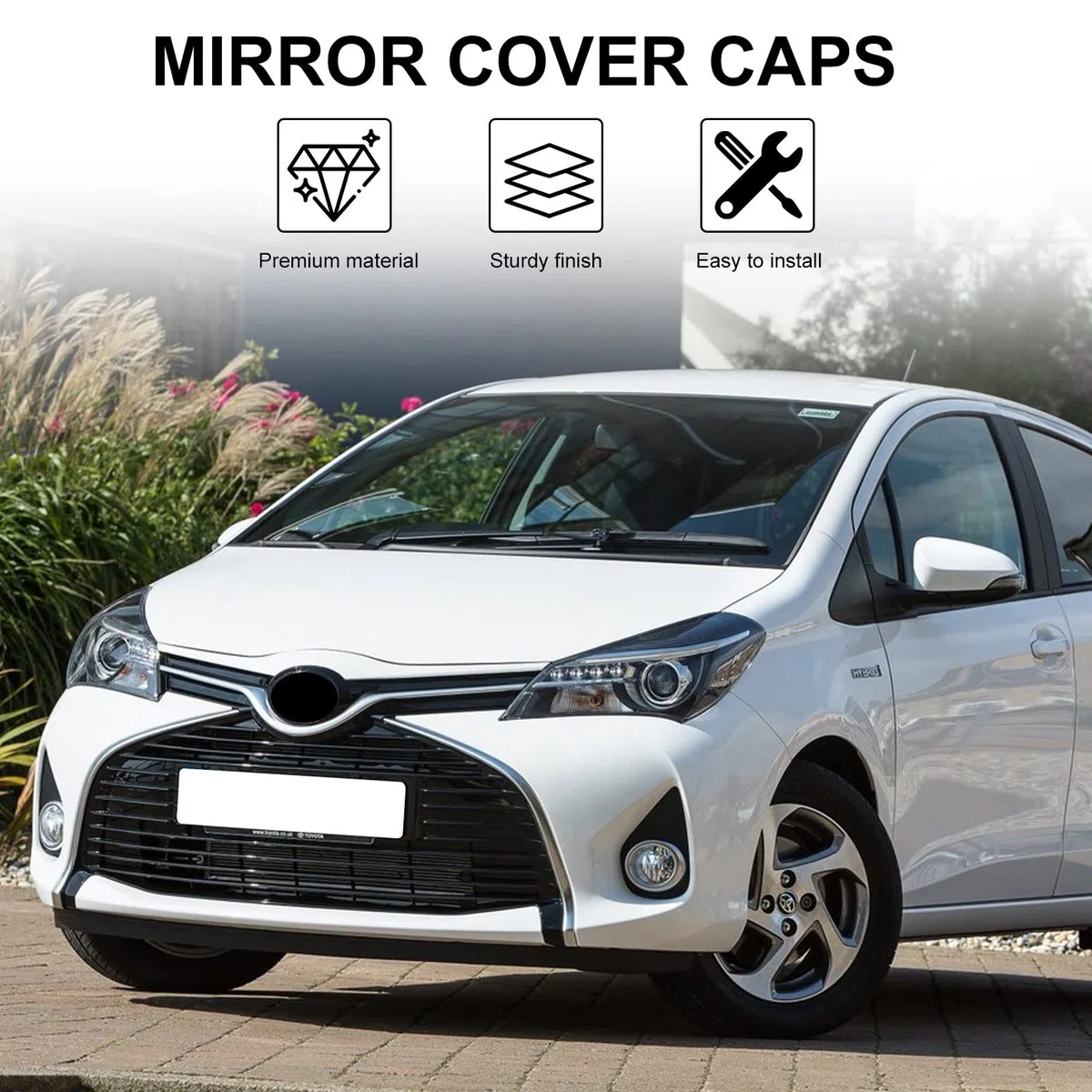 1 par de carcasas para espejo retrovisor de coche, para Toyota Yaris 2012 – 2019 (blanco)