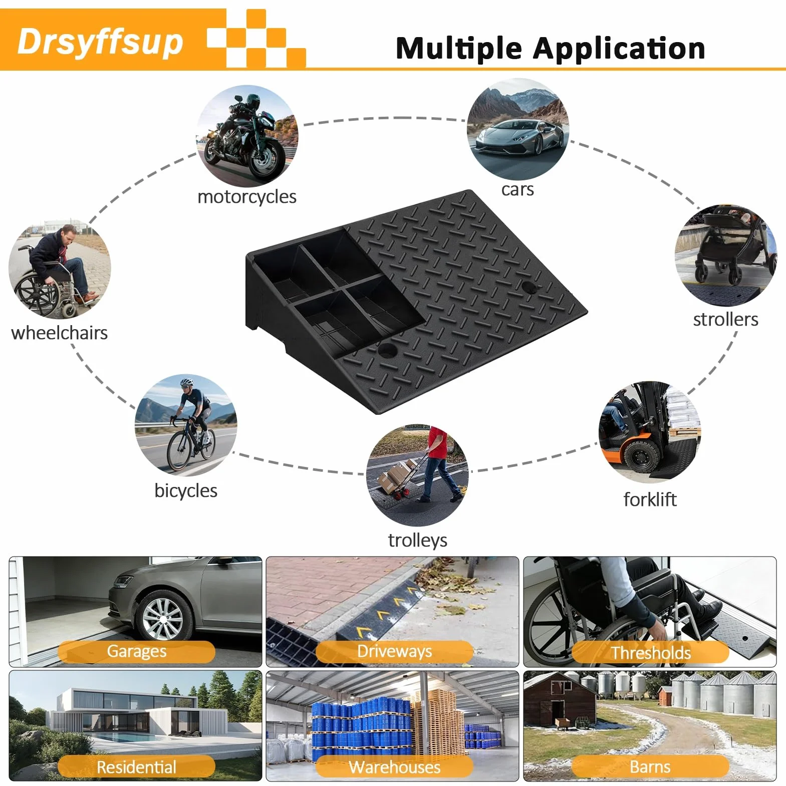 Rampa de Acceso para vehículos de 3,9"/4,3" de Altura - Kit de rampa de umbral de Goma Resistente - para muelles de Carga, garajes, aceras, Camiones, Scooters, Motocicletas y movil