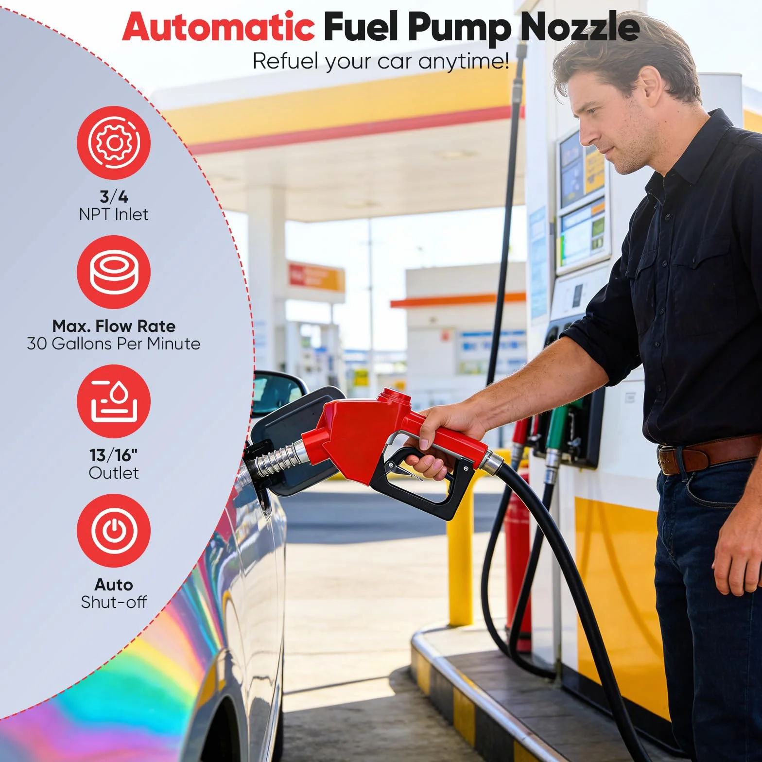 Pistola de Combustible diésel automática, Boquilla de Combustible con Entrada NPT de 3/4" para gasóleo de calefacción y diésel Bomba de diésel autocebante con 3 ajustes de caudal