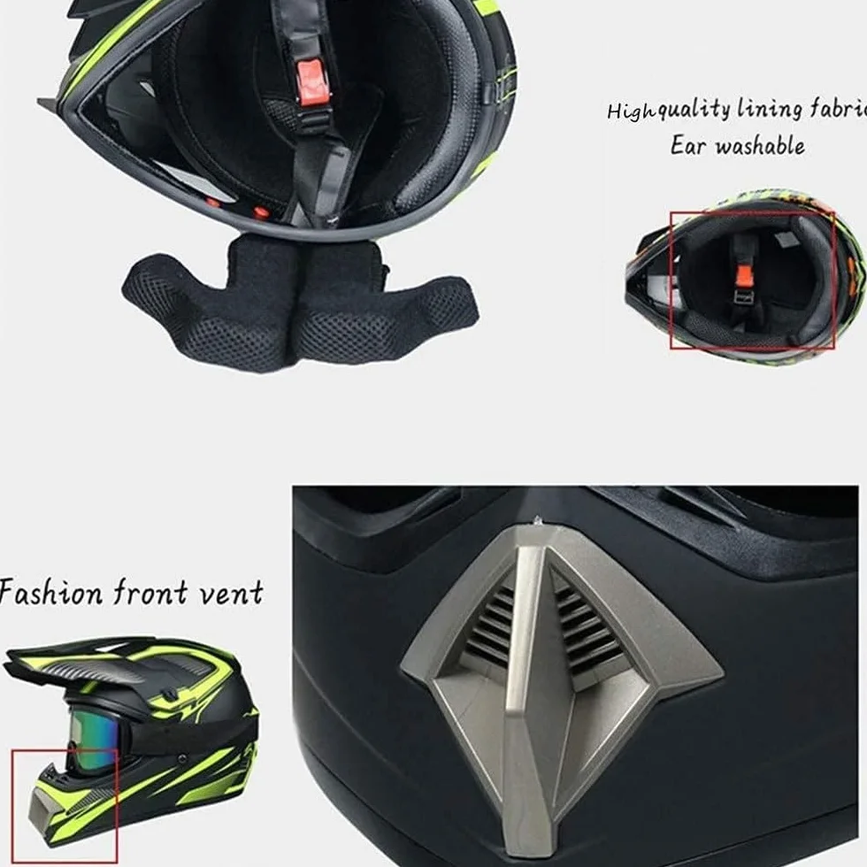 Casco de Motocross para JóVenes de 6 A 18 AñOs, CertificacióN Dot, Incluye Gafas, Guantes Y MáScara, ATV para NiñOs Y NiñAs para Motocross Y Karts
