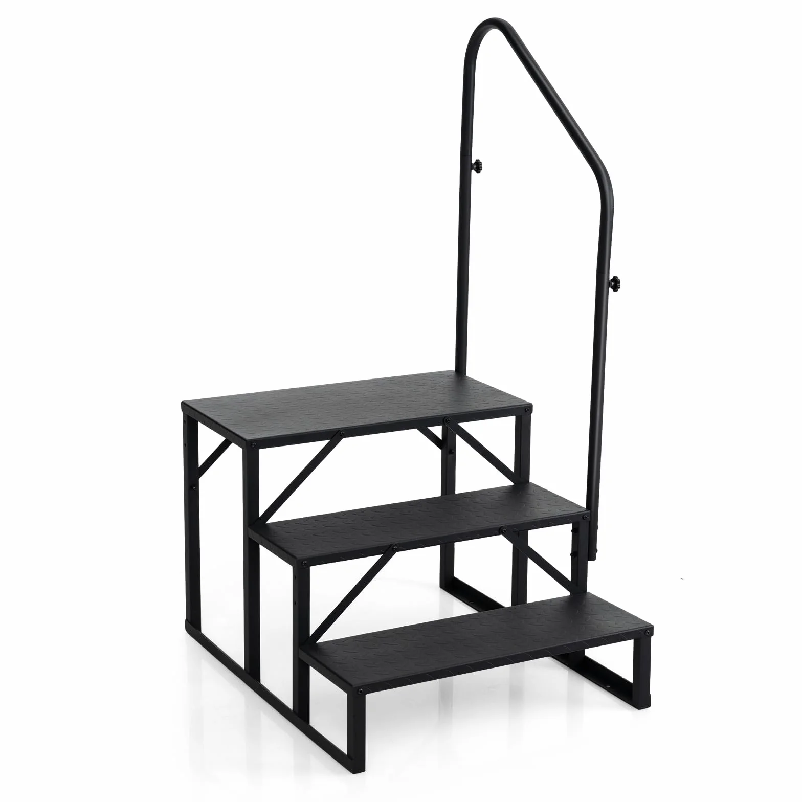 COSTWAY Escaleras de RV con Barandilla, Escalera de 3 Peldaños con Capacidad de Carga de 660 kg, Escalerilla con Panel Antideslizante, para Casa Móvil, Jacuzzi y Piscina SPA, 79 x 68 x 129 cm