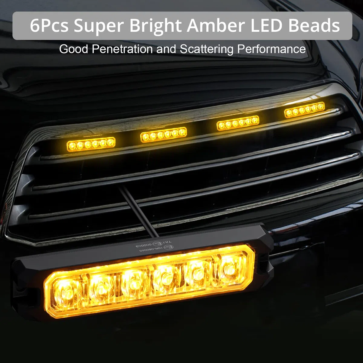 Justech 4PCS 6LED Luz Estroboscópica Ámbar Luz Intermitente Impermeable IP65 12V 24V 8 Modos Intermitente Luz con Caja de Control Principal para Caravana Remolque Camión (E57,CE,RoHS,FCC)