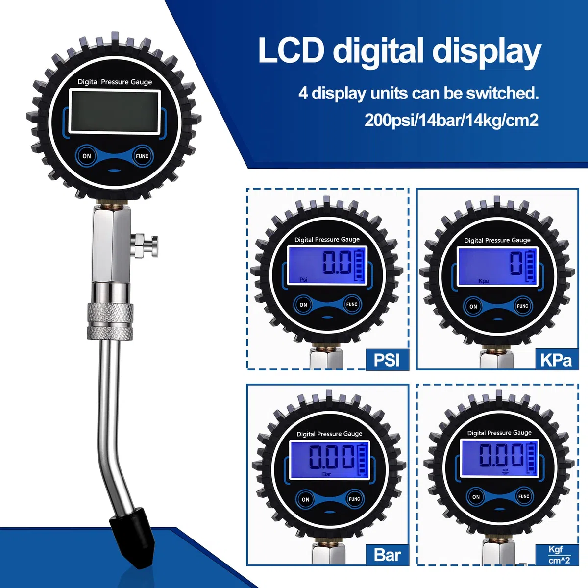 Compresión probador de gasolina, probador de compresión de coche, comprobador de compresión digital con adaptador y manguera (negro)