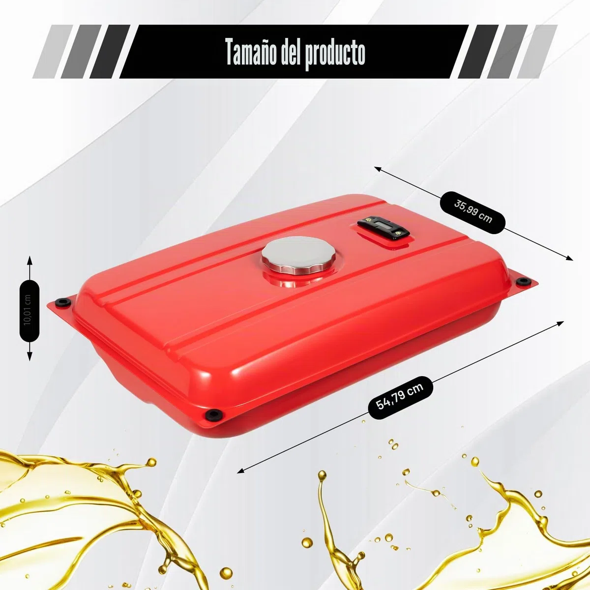 Depósito de combustible para generador [15L de hierro] Tanque de gasolina universal para generadores de electricidad, incl. filtro y llave de gasolina, 54,9x36 cm (Rojo) para construcción