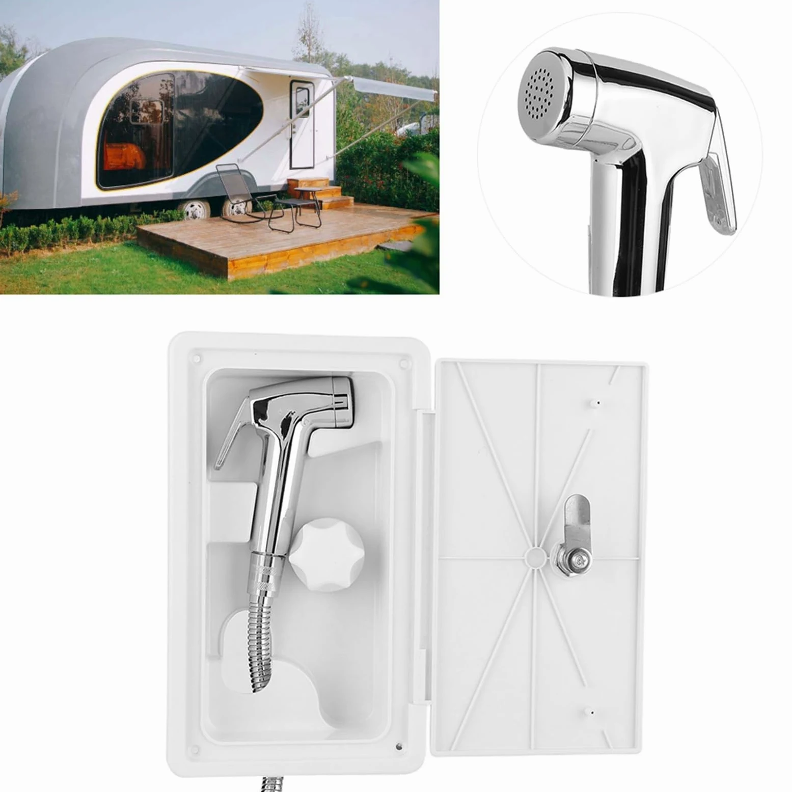 Caja de Ducha Exterior con Interruptor de Frío y Calor con Kit de 2 Llaves, Caja de Ducha RV Apta para Barco Marino, Autocaravana, Caravana,Piezas para vehículos recreativos