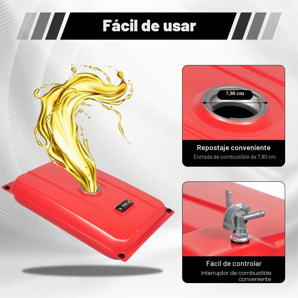 Depósito de combustible para generador [15L de hierro] Tanque de gasolina universal para generadores de electricidad, incl. filtro y llave de gasolina, 54,9x36 cm (Rojo) para construcción