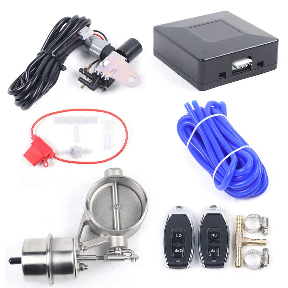 2.5" 63mm presión negativa cerrado vacío mando a distancia acero inoxidable escape eléctrico silenciador válvula interruptor sistema kit 12V sistema de escape completo
