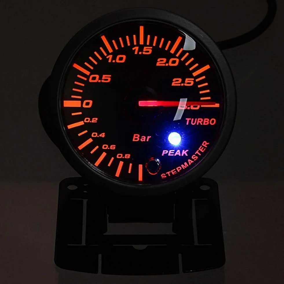Medidor de Impulso Turbo LED, Universal Coche Medidor de Turbo Boost, DC12V Universales 60mm 2,5 Pulgadas Blanco Rojo