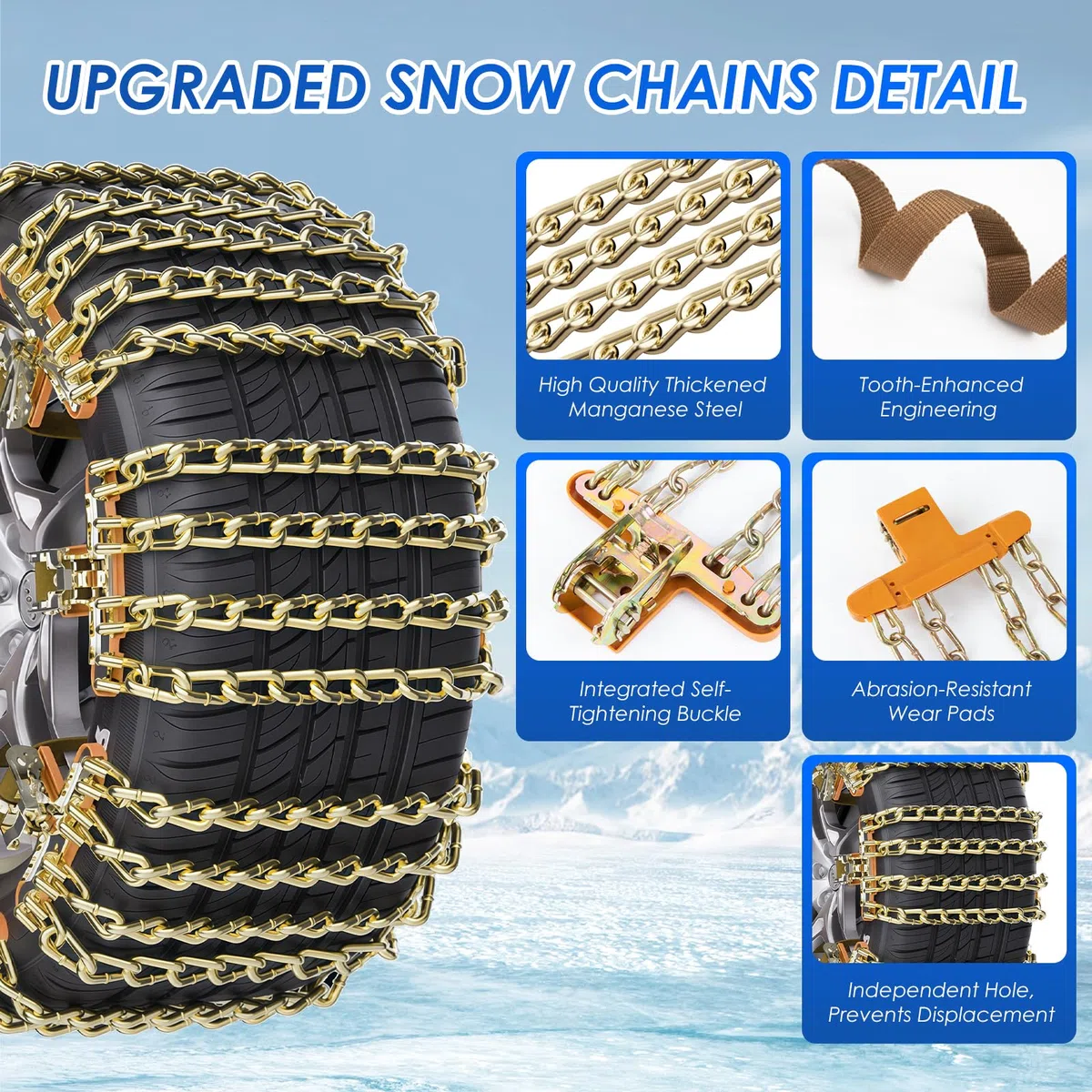 Ninonly Cadenas Coche 6Piezas Cadenas Nieve Universales Emergencia Antideslizantes para Vehículos Coches Furgonetas SUV Ancho 195-265 mm Para Barro, Arena, Nieve, Hielo