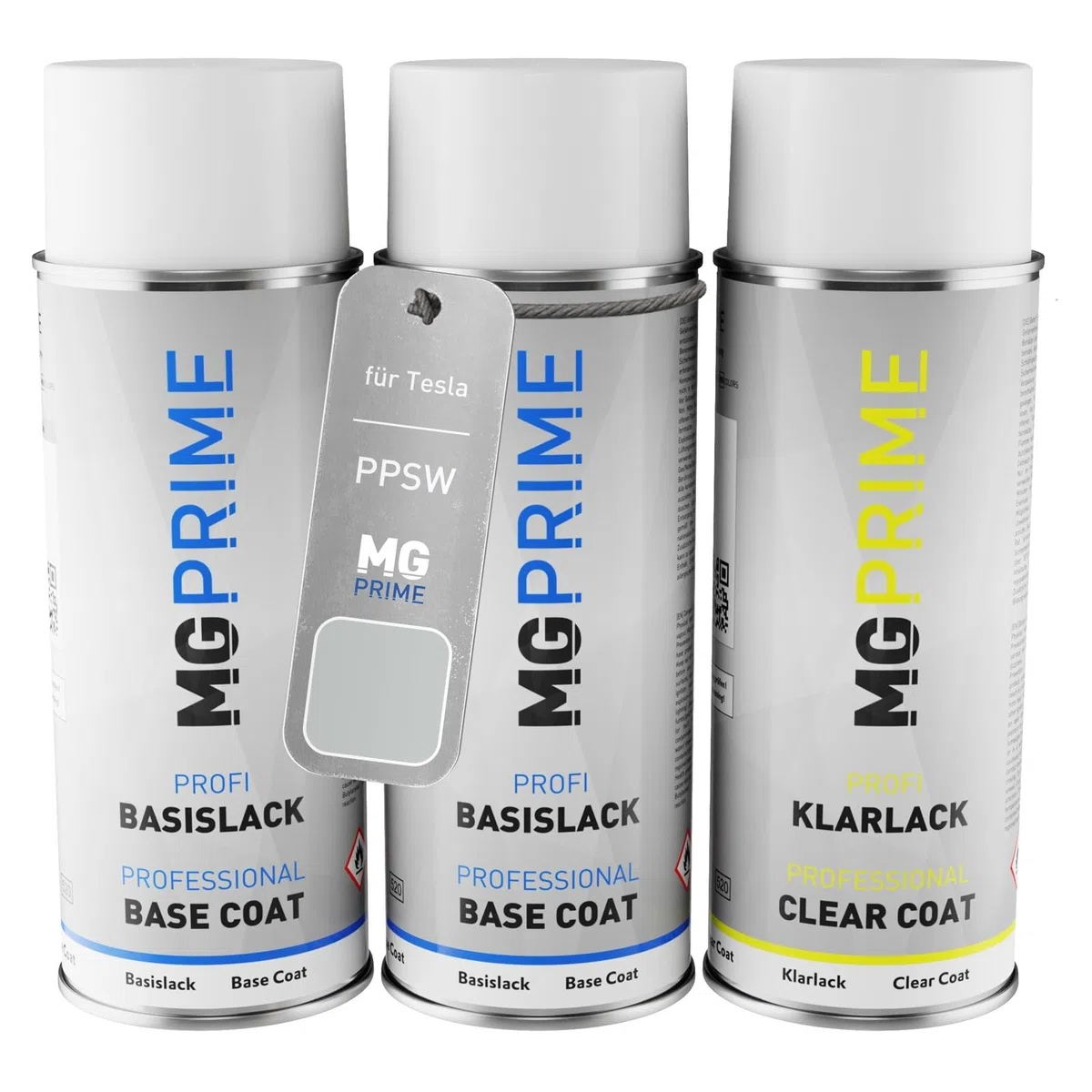 MG PRIME Pintura automotriz Set de aerosoles para Tesla PPSW White Water Pearl/Pearl White Multi-Coat Fondo pintura base pintura transparente bote de spray 400 ml