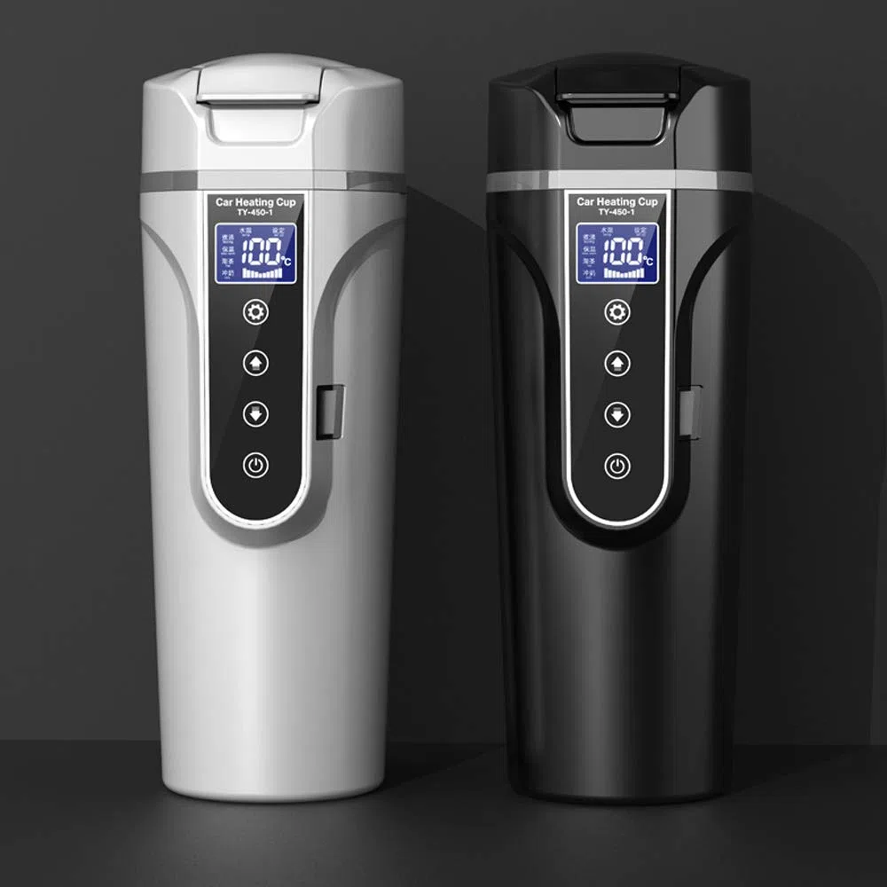 Taza de agua calentada para vehículos (12,0 V, 24 V, camión, hogar, vehículos, calentadores de agua, pequeños aparatos eléctricos, hervidor de agua, pantalla LCD