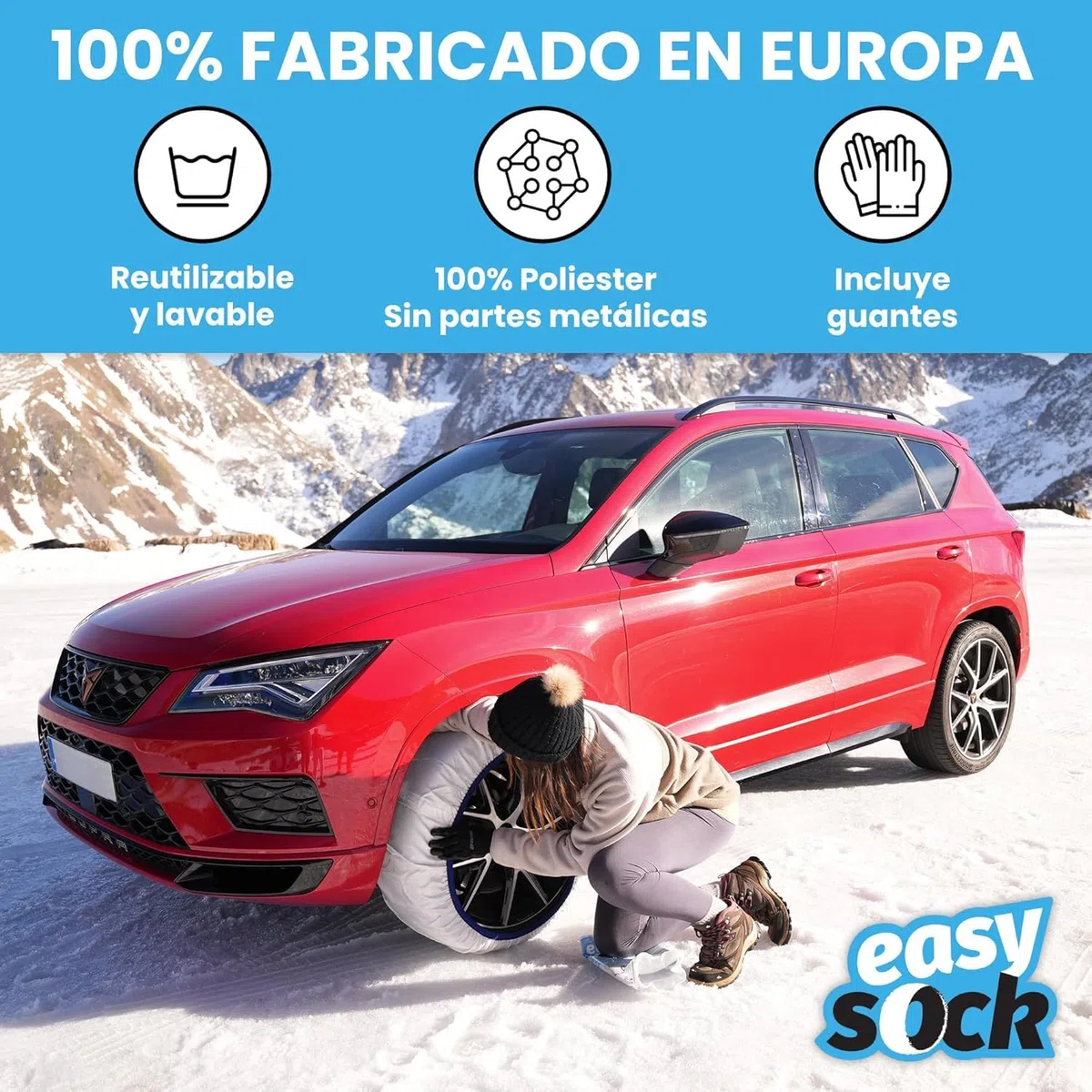 Cadenas Coche Nieve Easy Sock Homologación EN 16662-1 y alta seguridad. Talla XL. Cadenas Nieve Téxtiles Fáciles de Instalar - Cadenas Nieve Coche Antideslizantes y Resistentes - Kit de 2 Cadenas