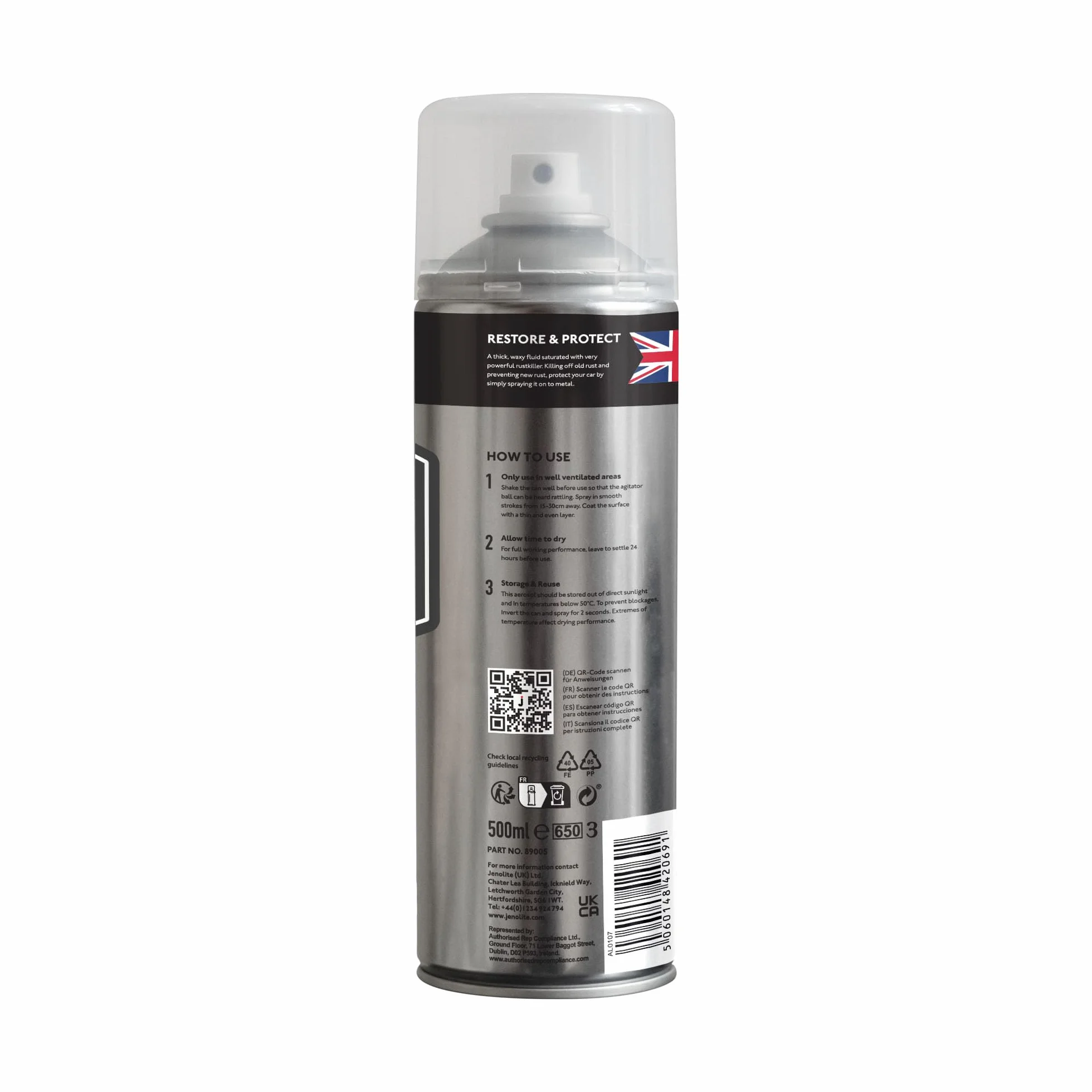 JENOLITE Waxoil Spray de prevención y protección contra el óxido | Claro | Aerosol de protección contra la corrosión para automóviles, Bicicletas y Motocicletas | 3 x 500ml
