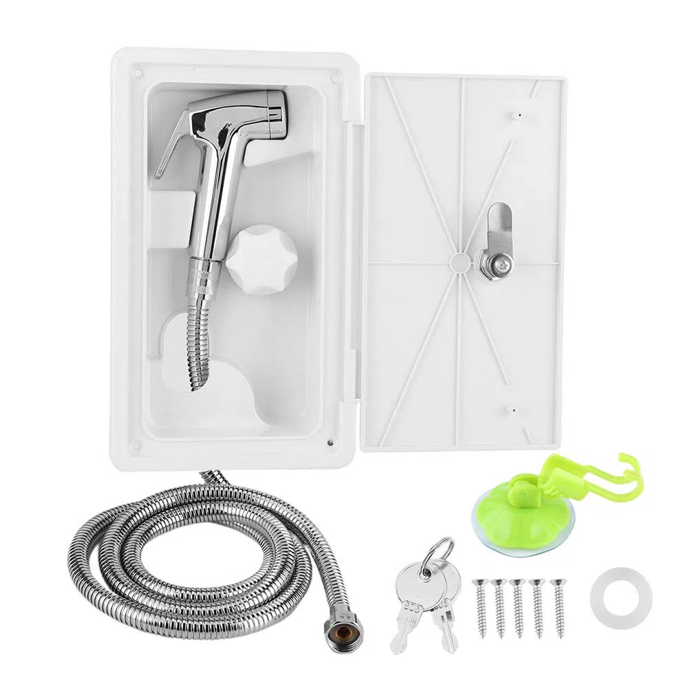 Caja de Ducha para Caravana, Caja de Ducha Exterior con Interruptor de Frío y Calor con Kit de 2 Llaves para Caravana de Autocaravanas de Barcos Marinos
