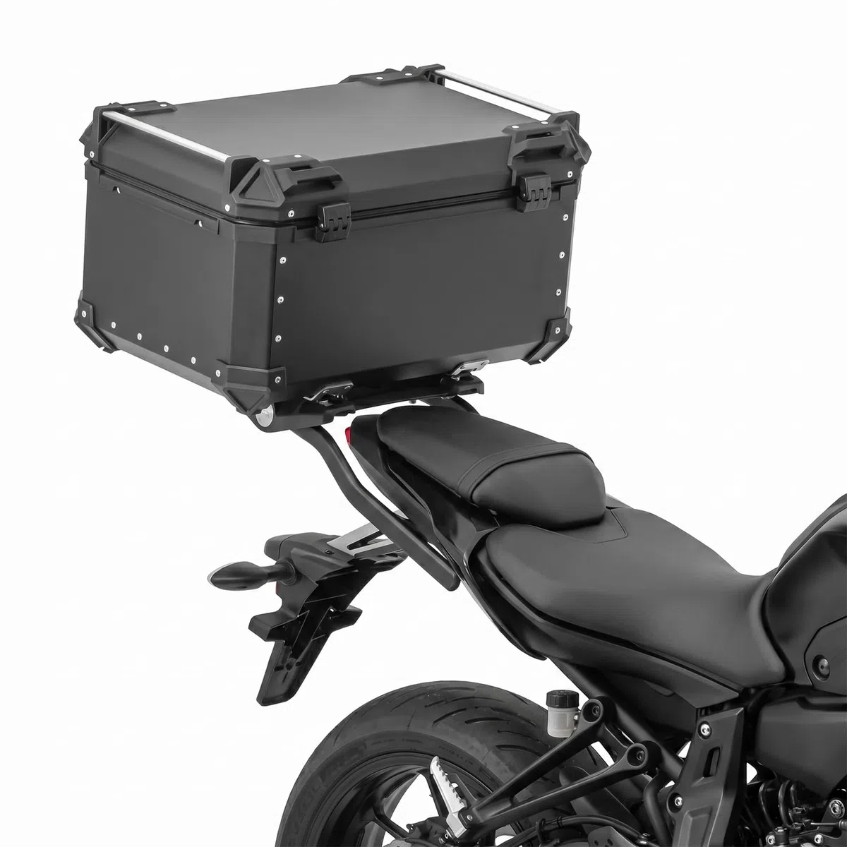 Top Case Moto 65L de Aleación de Aluminio - Baúl trasero universal impermeable para moto y scooter - Maleta de almacenamiento de gran capacidad (2 cascos) Forro interior Premium Cerradura de