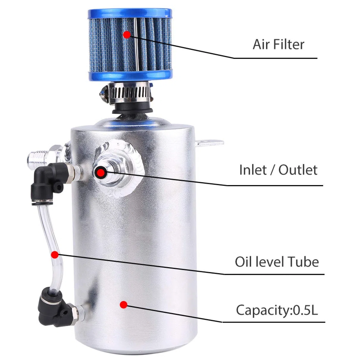Tanque de Captura de Aceite, 0.5L de Aluminio Universal para Motor de Automóvil Tanque de Captura de Aceite Depósito de Lata Filtro de Ventilación para Lata de Captura de Filtro(Plateado SI-A0409)sopo
