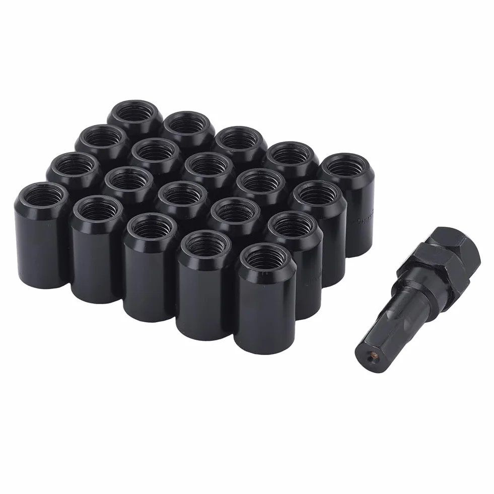 20 tuercas cónicas estrechas 60° hexagonales de acero M12 x 1,25 (negro)