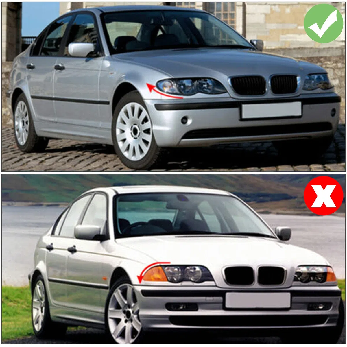 E46 Rejilla de Radiador, Parrilla Frontal Negra de Alto Brillo, Par de Rejillas de Radiador deportivas de Doble Barra para Serie 3 E46 4 Puertas 4d 2002-2005 Lci Facelift (No Apto para 2 Puertas)