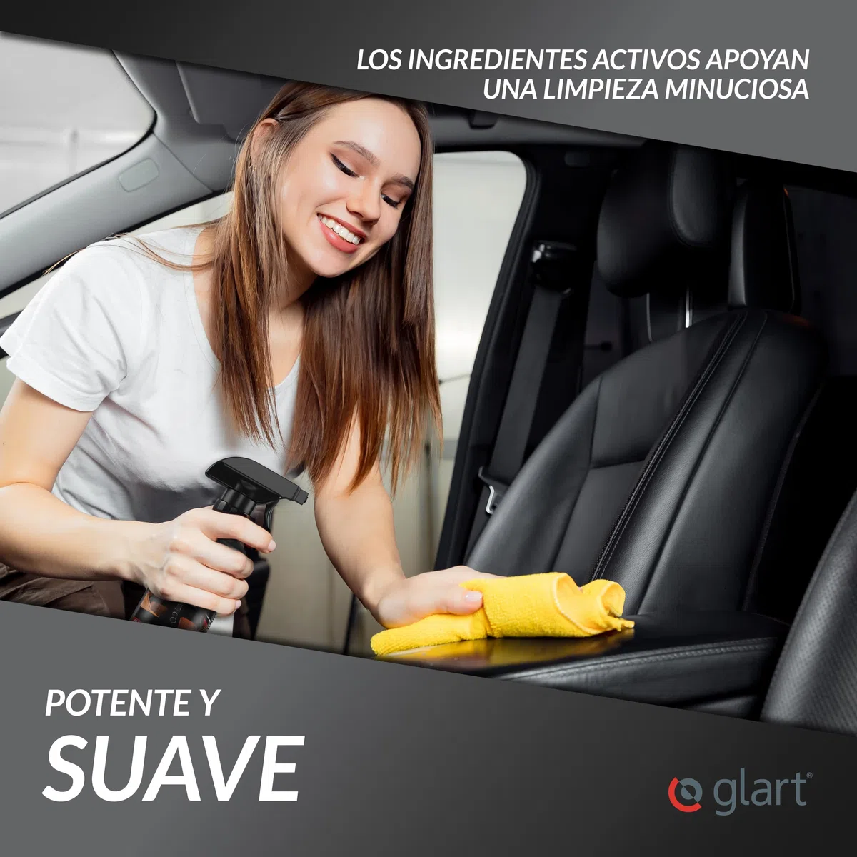 Glart 3x limpiador interior de coche 500 ml + 3 paños de microfibra para el habitáculo del coche, tapicería, cuero, limpiador interior, cuidado del coche