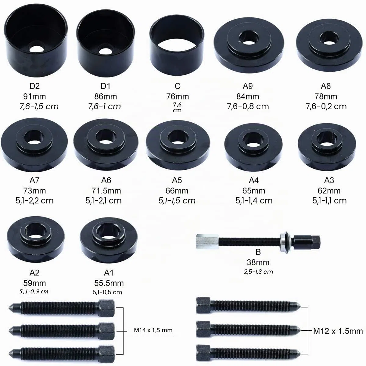 FreeTec Buje de Rueda de 19 Piezas de Rueda de Juego de Herramientas de Rueda Herramientas Extractor para Volkswagen para Audi para Opel para Fiat para BMW para Ford