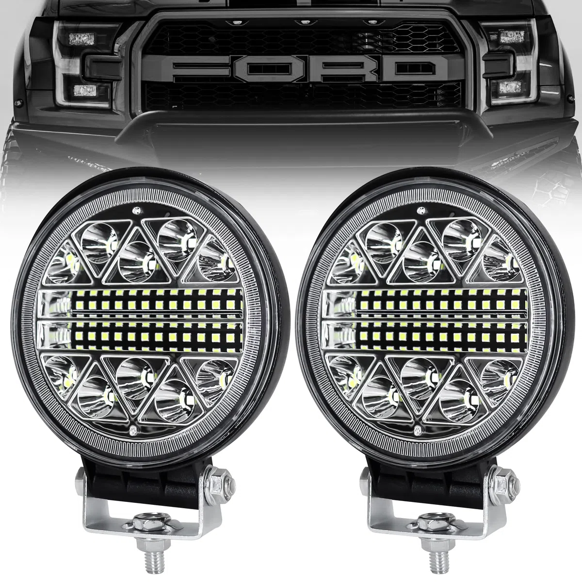Dinfu Redonda Offroad Flood lumière de 4 "102W Techo de conducción todoterreno con trabajo luz antiniebla para Jeep, SUV, camión, cazadores
