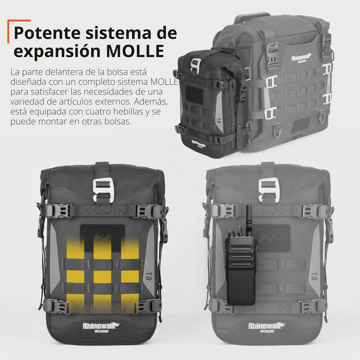 Rhinowalk Bolsa para parachoques delantero y lateral, bolsa trasera Molle, accesorios de motor, color negro