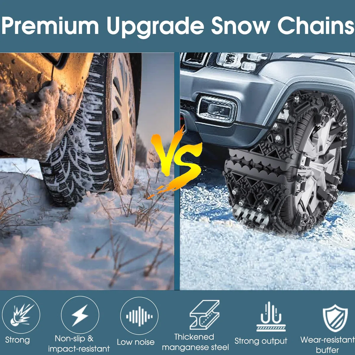 Cadenas Coche Nieve, 6 Piezas Cadenas Nieve Coche Universales Adecuadas para Neumáticos de 165-285mm de Ancho, Ajustables Antideslizante Cadenas Nieve Aptas para Coches,SUV y ATV