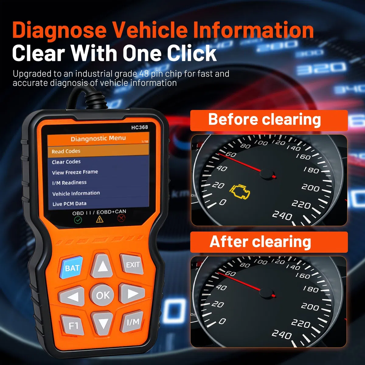 OBD2 Diagnosis Coche,Scanner OBD2,Diagnosis Coche Multimarca en Español,Maquina de Diagnosis para Coche,Lector de Código,Compatible BMW Mercedes Audi Vehículos OBDII (HC368)