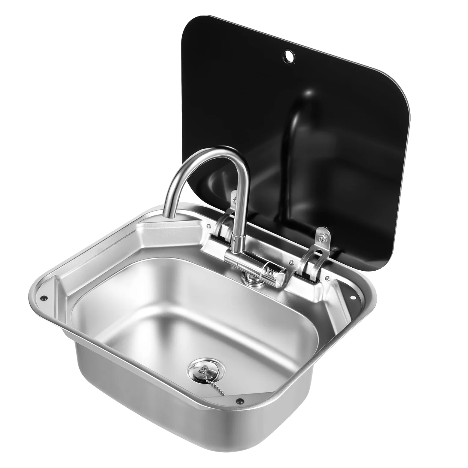Lavabo de mano RV, 41 x 36,5 x 16 cm, de acero inoxidable, lavabo de un solo cuenco, RV, para camping, fregadero de caravana con grifo para cocinas pequeñas, bares, hoteles