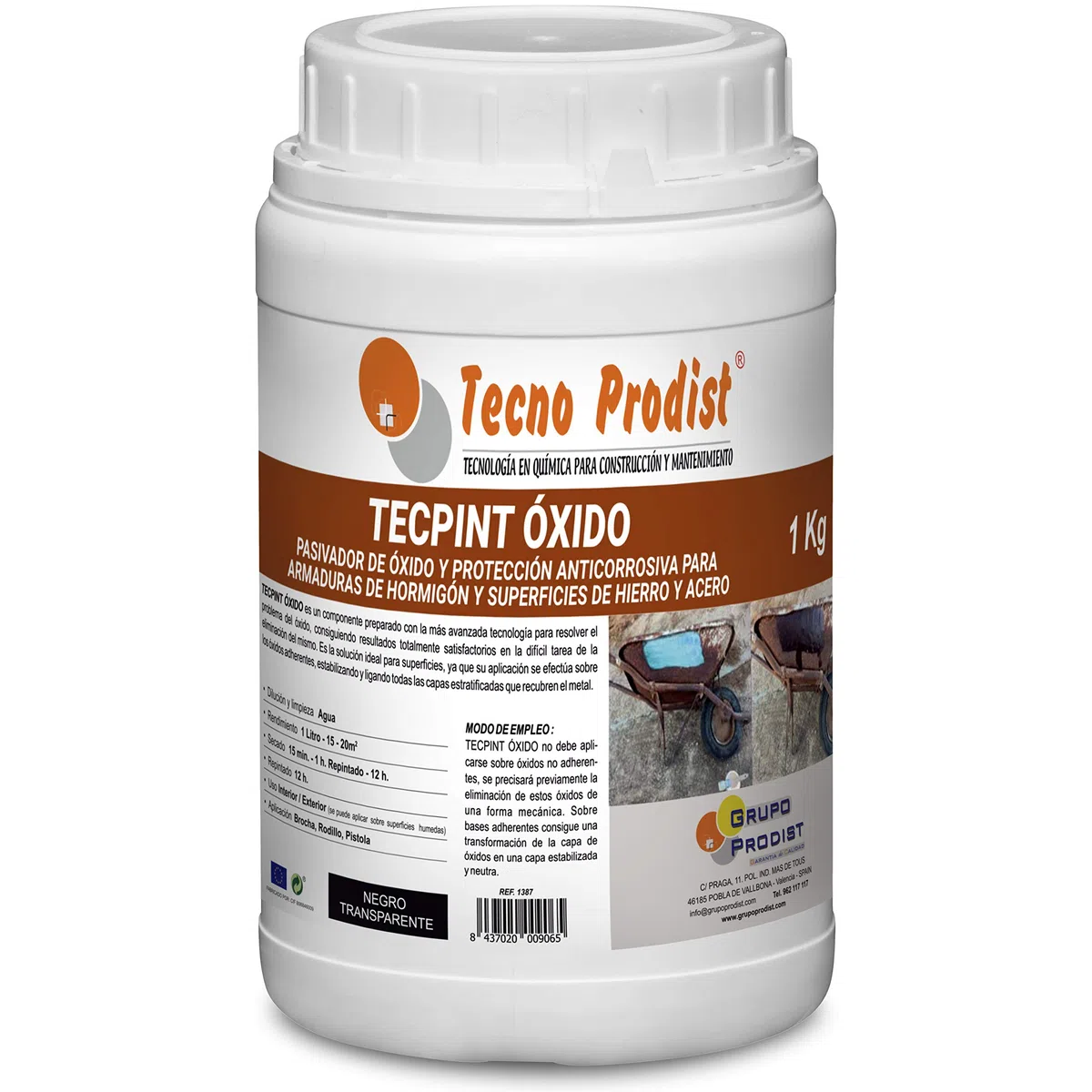 Tecno Prodist TECPINT OXIDO 1 Litro - Pasivador de óxido al agua - protección anticorrosiva para armaduras – convertidor y transformador de oxido para superficies de hierro y acero