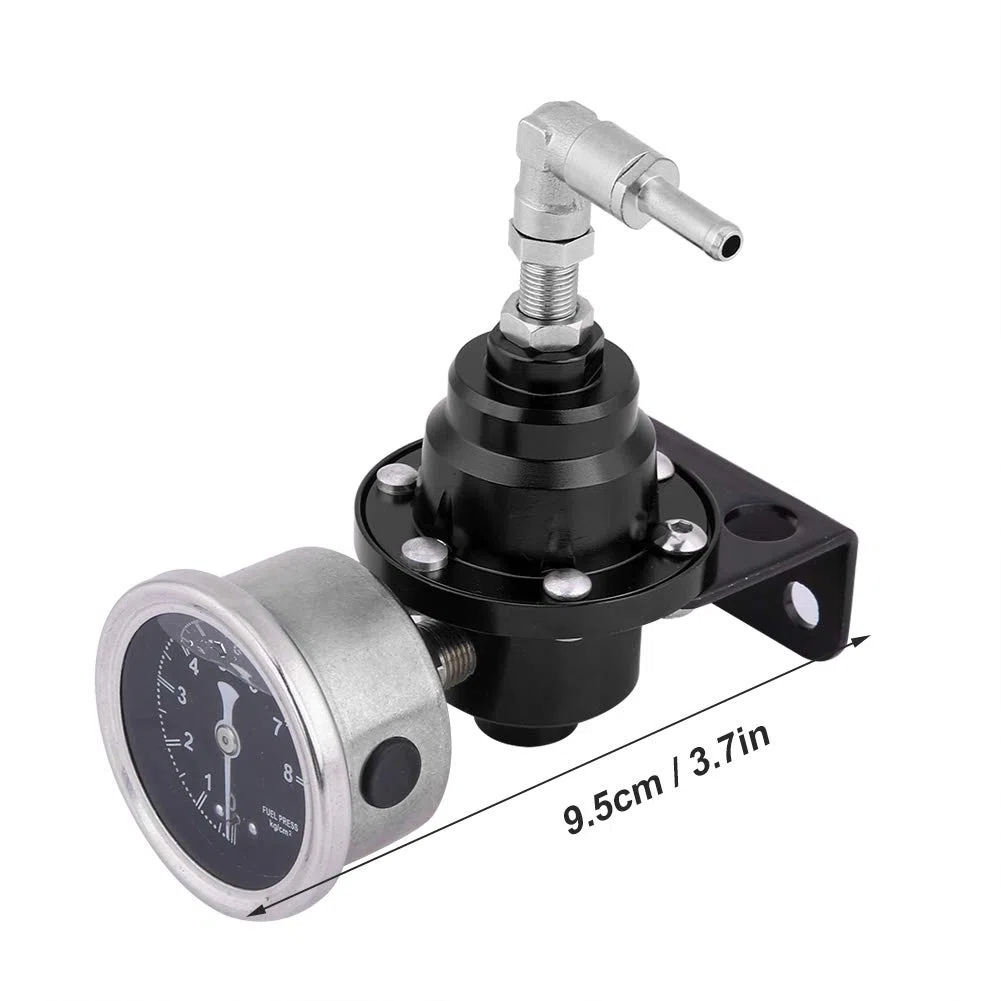 Regulador de presión de combustible ,9 . 5cm 160psi Universal alto rendimiento aluminio Regulador de presión de combustible ajustable 1 :1 Kit de medidor de aceite Para Coche(Negro)