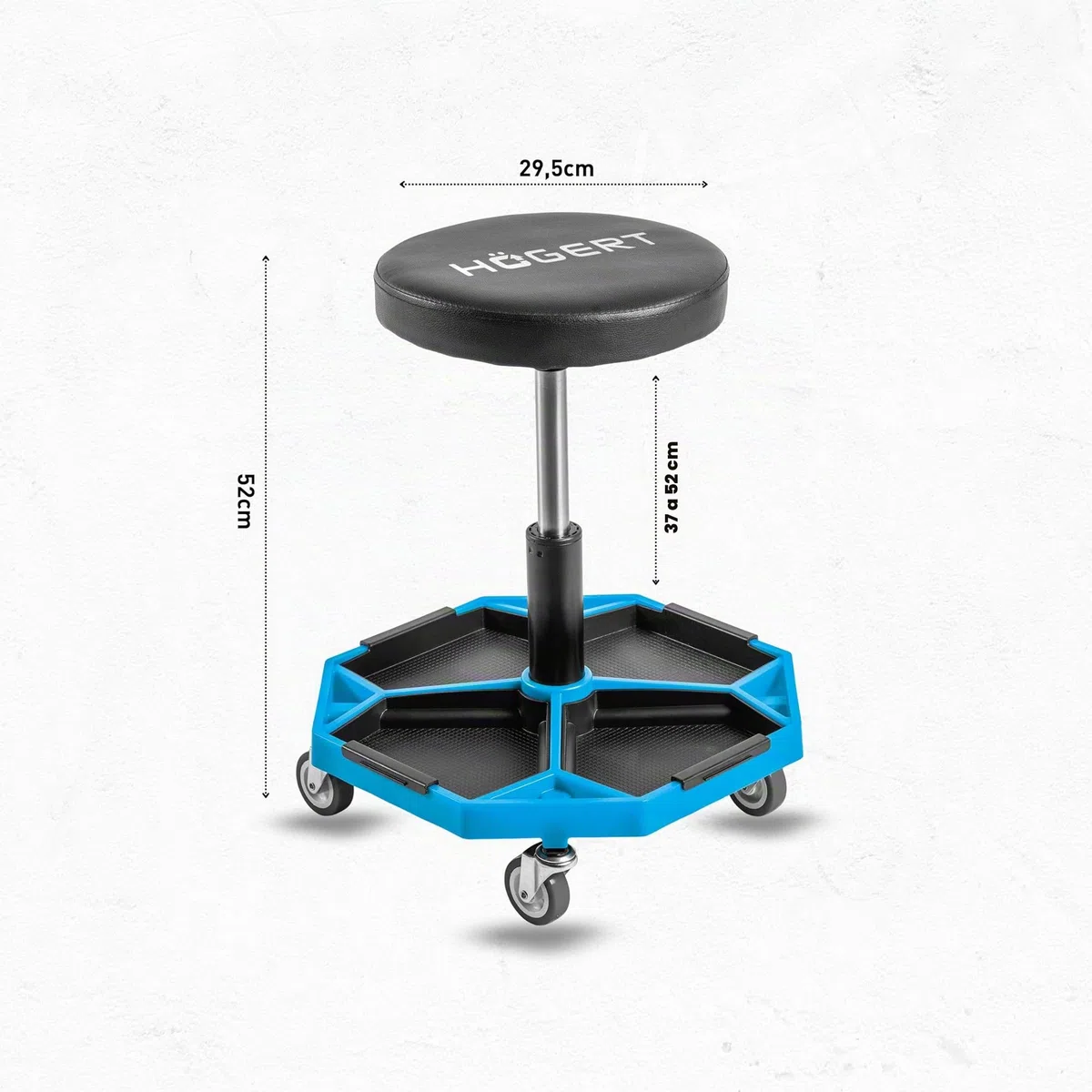 Högert Technik - Taburete de Taller Ajustable | Asiento telescópico de Taller | Altura Regulable | Construcción Robusta | Carga máxima: 140 kg | Taburete con Ruedas para el Taller